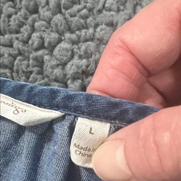 Soft Surroundings Embroidered Indigo Peasant Blouse - White Detail Large - Picture 5 of 8